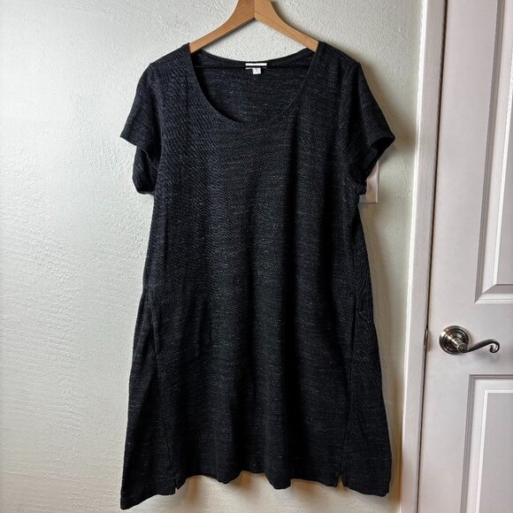 Pure Jill Heathered Black Short Sleeve Pocket Tunic Dress XL - Picture 1 of 6